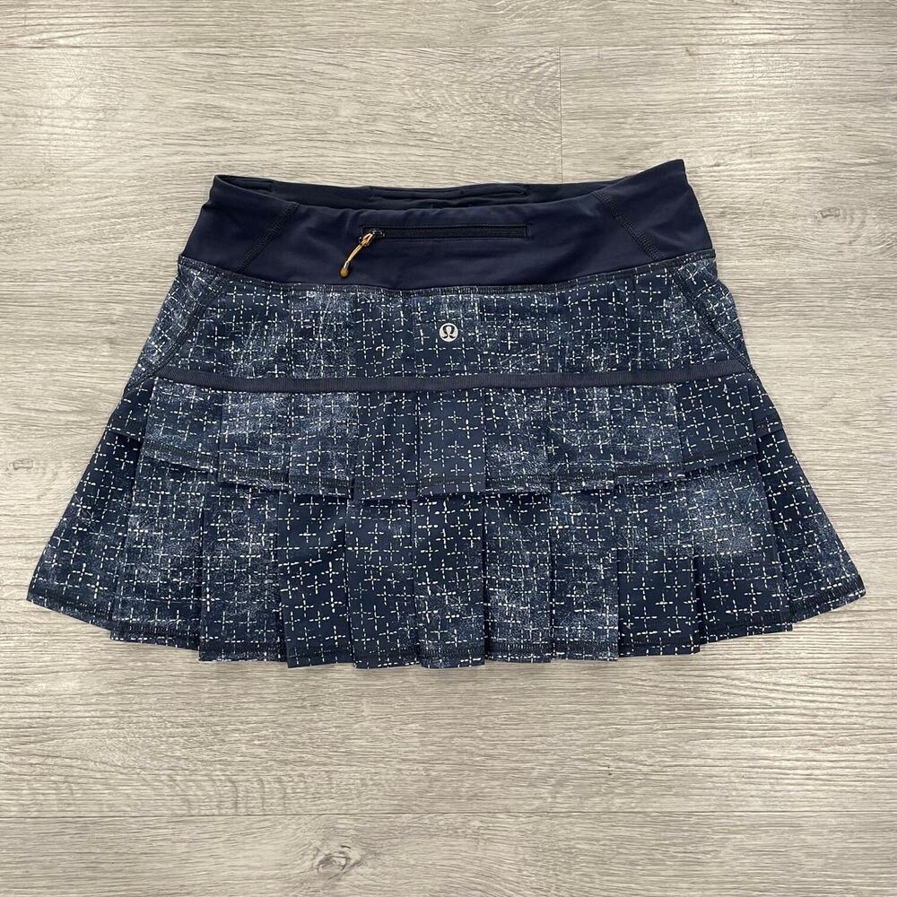 Lululemon Womens 4 Pace Setter Skirt Stretch Exploded Sashiko Cross Tennis Blue